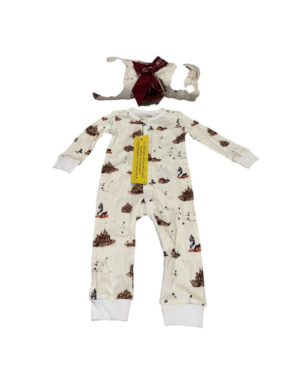 NWT Milkbarn Sandcastle Cotton Zipper Pajama & Blanket Baby Size 6-9 Months